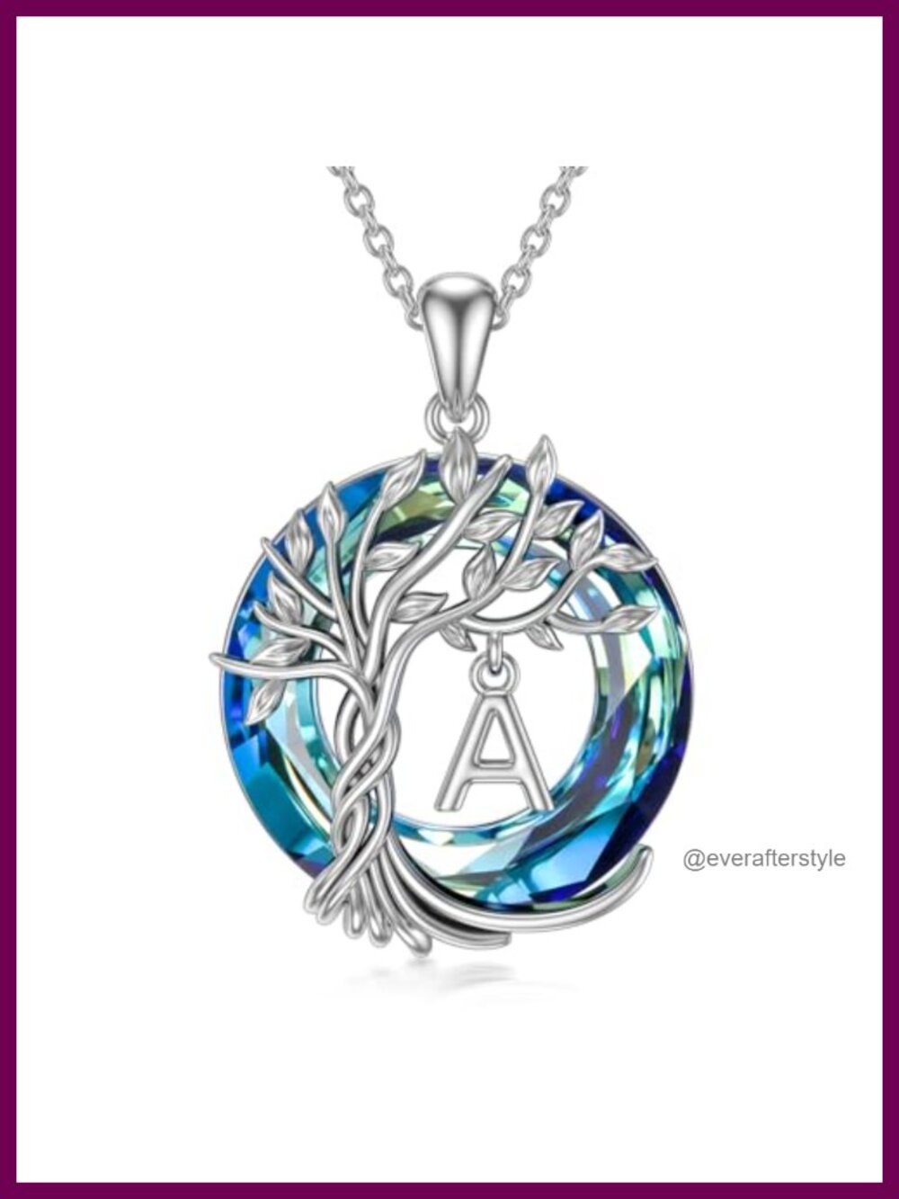 Tree of Life Initial Pendant Necklace 925 Sterling Silver Letter with Blue